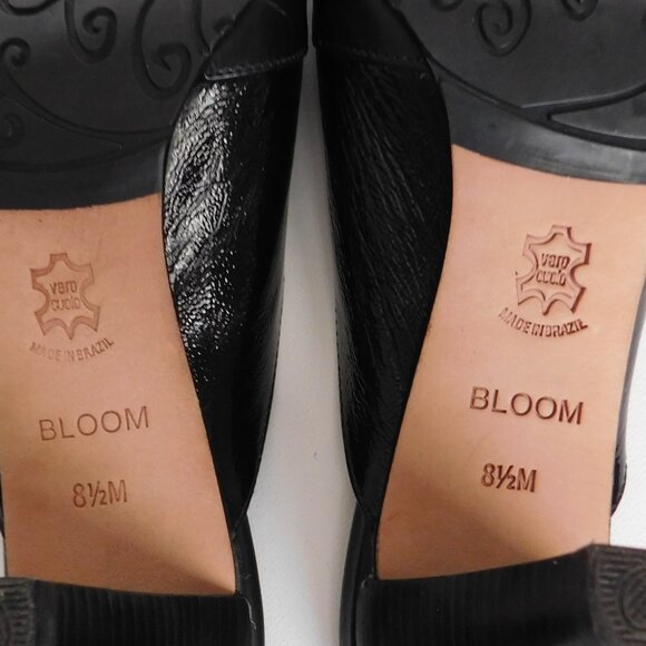 Brighton Bloom Black Leather Mules Slides Size 8.5 with 3 inch Heel Round Toe - Picture 6 of 8